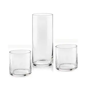 Incrizma Imported Cylinder Glass Vase Pack of 3 (2x10 cm, 1x20 cm, Clear)