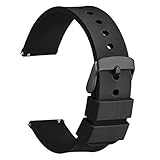 WOCCI 22mm Silikon Gummi Uhrenarmband mit Schwarzer Schnalle, Schnellverschluss Ersatzarmband (Schwarz)