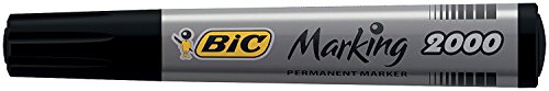 BIC Marking 2000 Permanent Marker ECOlutions / wasserfester Marker mit Rundspitze für viele Oberflächen / 12 schwarze Stifte / Strichstärke 1,7 mm - 2