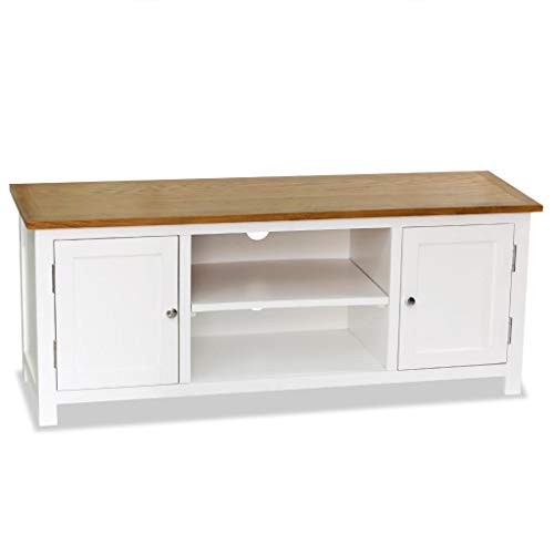 Tidyard Meuble TV Scandinave | Meuble de Rangement avec 2 Compartiments et 2 Armoires 120 x 35 x 48 cm en Chêne Massif