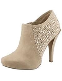 Bullboxer Botines Mujer Zapatos De Tacón Alto Botines Piedras Adorno Arena