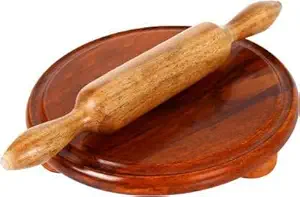 L B Sales Wooden Chakla,Serving Board, Round Chapati Chakla, Perfect for Making Chappati at Home, Wooden Roti/Chapati Maker, Wood Rolling Board and Rolling Pin Set (Chakla Belan