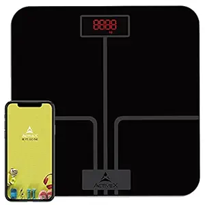 ActiveX (Australia) Ivy+ BMI Bluetooth Digital Body Weight Scale, Smart Weighing Bathroom Scale with Easy-to-Read Super Bright LED & Free Smartphone App - Black [No Body Fat Function]
