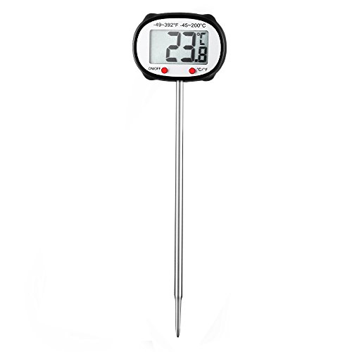 Topop 180 Grad Drehbare Digital Haushaltsthermometer Küchen einfach lesen, 4,8 '' Edelstahl-Messfühler Thermometer mit Auto-off und bequemen Kunststoffmantel mit Pen-Clip für Fleisch, BBQ, Grill, Milch, Süßigkeiten und Badewasser