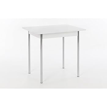 Küchentisch Köln I, Holzwerkstoff Dekor Weiß, Rundrohrgestell verchromt