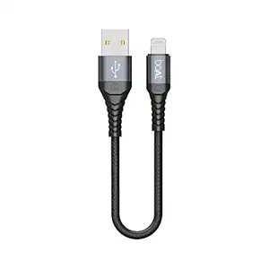 boAt LTG 200 Lightning Apple MFi Certified Cable with Spaceship Grade Aluminium Housing,Stress Resistance,Rapid 2.4A Charging & 480mbps Data Sync,0.1m Length and 10000+ Bends Lifespan(Mercurial Black)