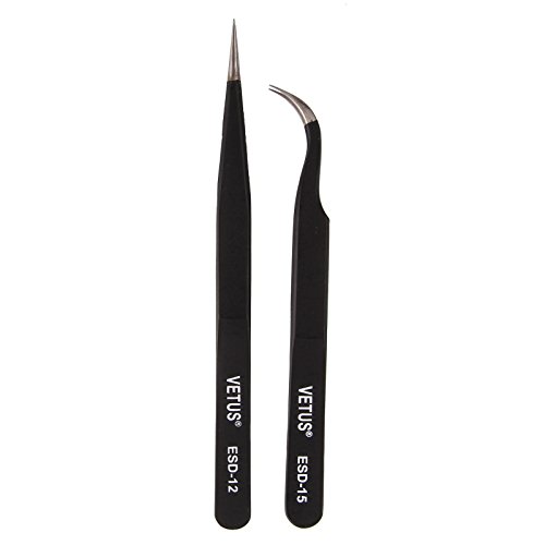Beauty7 Safe Anti-static Tweezers Maintenance Repair Nippers Forceps Tool Kits-2Pcs