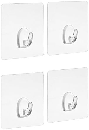 Dorart Heavy Duty Traceless Self-adhesive Hook - Washable &amp; Reusable Utility Hanger for Gadget Key Coat Bath Towel, Frosted Clear (4 Pack)