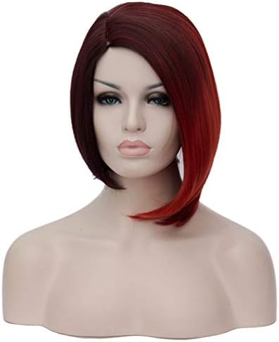 HongHu Fashion Womens Side Part Heat Stylish Short Straight Wig Anime Cosplay Full Hair Party Wigs for Cosplay Party or Daily Use Wig Highlight Red