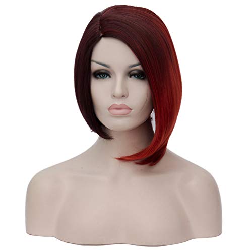 HongHu Fashion Womens Side Part Heat Stylish Short Straight Wig Anime Cosplay Full Hair Party Wigs for Cosplay Party or Daily Use Wig Highlight Red