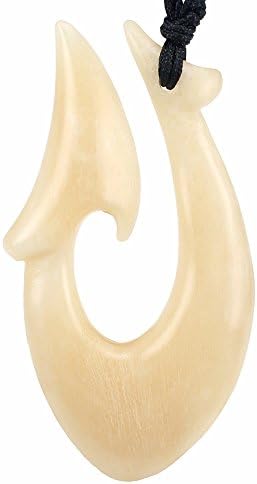 Xkchief Hand Carved Maori Matau Style Fishhook with Tail Axe Mens Womens Pendant