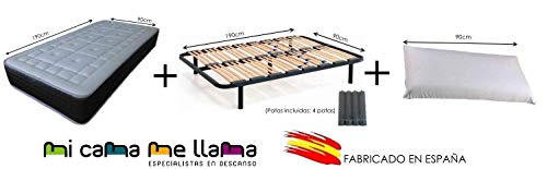 Dulces Sueños Pack COLCHON VISCOELASTICO Premium + SOMIER + Patas + Almohada VISCO (90 x 190) PROMOCIÓN