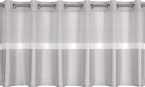 Startex 2248 Ösenpanneaux, hochwertiger Batistvoile mit elegantem Dekostoff in Canvas Optik, Grau, 50 x 140 cm