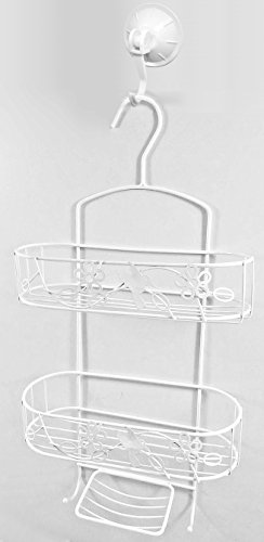 2 Ebenen weiß Wandbehang Duschablage (Metall) Mit Kostenlosen Handtuch/Morgenmantel Saugnapf Haken - 3