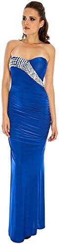 Bright Royal Blue Stretch Strapless Gem Trim Maxi Prom Bridesmaid Dress (L=12)