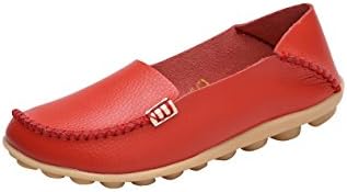 NIUERTE Women's Geniune Leather Casual Style With A Simple Buckle Classic Loafers Red 5.5 UK