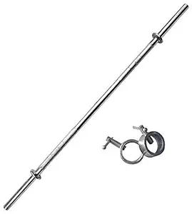 Aurion Solid Chrome 26 mm Thickness Barbell Bar (3 feet, 4 feet 5feet, 6 feet 7 feet) Standard Straight Weight Bar with 2 Locks