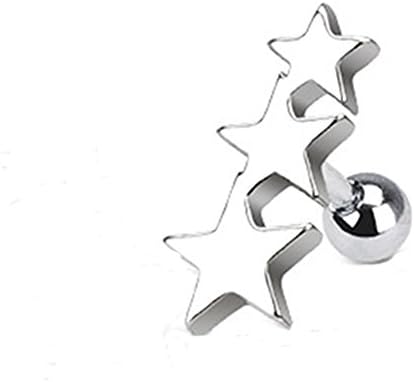 316L Surgical Stainless Steel Single Unisex Small Triple Star/Pentagram Stud Cartilage/Tragus Bar Earring (One Only) Supplied in a Tin