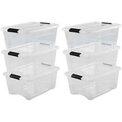 Iris Ohyama, lot de 6 boîtes de rangement empilables - New Top Box - NTB-15, Boîte transparente, couvercle gris, 15 L, 39,5 x 29 x 18,6 cm