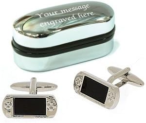 Novelty PSP Game Console Cufflinks - with Personalised Engraved Case