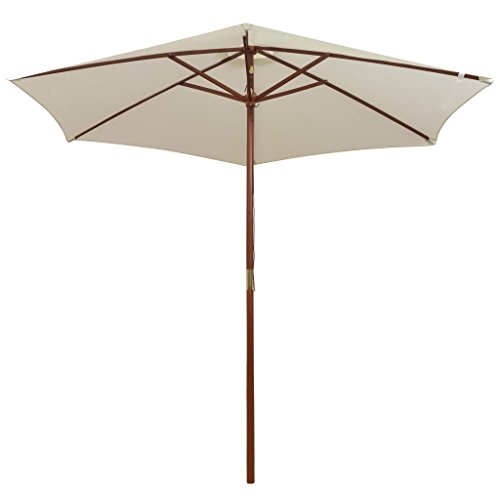 Festnight Parasol avec Poteau en Bois Protéger Contre Rayons UV pour Plage Jardin Piscine 200 x 300 cm Blanc Crème