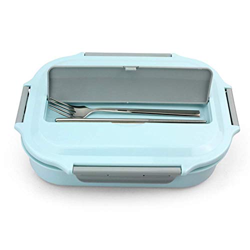Preisvergleich Produktbild Thermisches Isolierglas, Brotdose Isolierter Edelstahl 4 Siegel-Brotdose, vierseitige Schnalle Safe-Brotdose mit Besteck (Blau),Blue