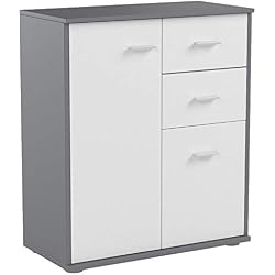 IDIMEX Buffet Remy, Commode Meuble de Rangement avec 2 tiroirs et 2 Portes, en mélaminé Gris Mat et Blanc Mat