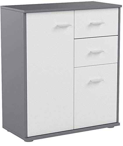 IDIMEX Buffet Remy, Commode Meuble de Rangement avec 2 tiroirs et 2 Portes, en mélaminé Gris Mat et Blanc Mat