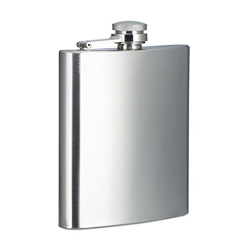 Relaxdays Flachmann 200 ml, Edelstahl, 7 oz, Taschenflachmann mit Schraubverschluss, silber