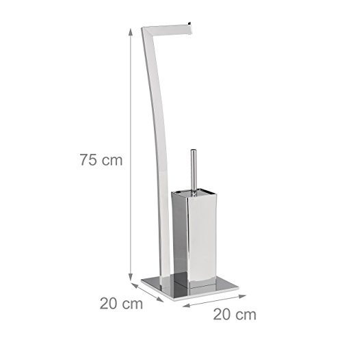 Relaxdays Stand WC Garnitur WIMEDO eckig HBT: 71 x 20 x 20 cm Toilettenbürstenhalter aus Edelstahl mit Lackierung Toilettenpapierhalter und Klorollenhalter als freistehende WC Bürstengarnitur, silber - 4