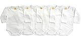 100% Baumwolle 5er Set Baby Body Langarm Weiß Größe 50-104 (56)