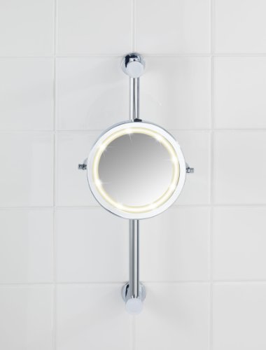 WENKO 20907100 Power-Loc LED Wandspiegel Carpi – Befestigen ohne bohren, Spiegelfläche ø 17.5cm, 500% Vergrößerung, Stahl, 25.5 x 50.5 x 23 cm, Chrom - 21
