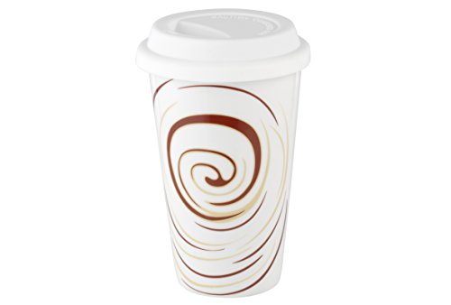 Esmeyer 302-008 Coffee-to-go Becher Swirl Inhalt 0,3 L, Höhe 13,5 cm Heißgetränke für unterwegs, Porzellan, weiß - 5