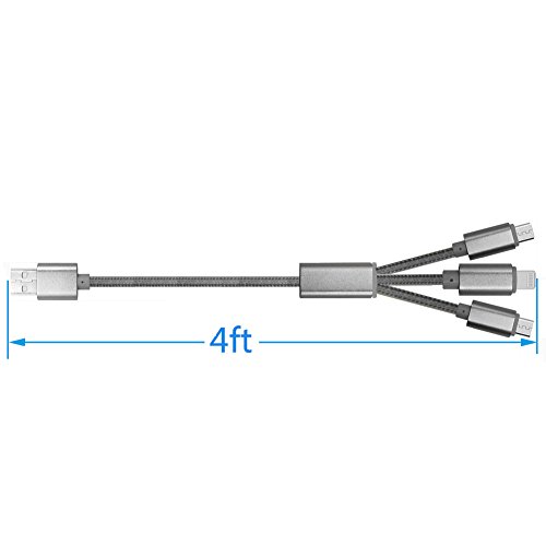USB Kabel, 3 in 1 Lightning & Micro USB Nylon geflochtenes Ladekabel mit 8 Pin Lightning / Micro USB 2.0 Anschlüsse für iPhone 6 / 6S plus / 5 / SE, iPad Air / mini, Android-Geräte(2 Micro&1 Lightning -Silber) - 5