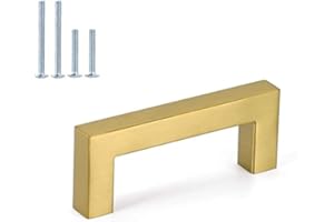 Lontan Brushed Brass Cupboard Handles - 90mm (3.5in) Drawer & Door Hardware - 6 Pack - Gold - Modern Style - Kitchen & Bedroom
