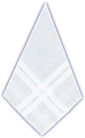 12 Pack Mens/Gentlemens White Malaysian Handkerchiefs With Satin Border, 18" Square