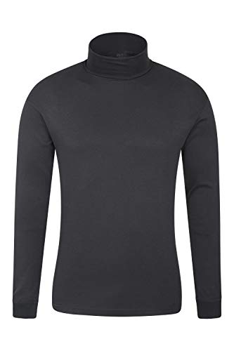 Mountain Warehouse Camiseta térmica Interior Meribel para Hombre - 100% algodón Peinado, Cuello Vuelto, Transpirable, Secado rápido y Mangas Ajustadas, fácil Cuidado Negro S