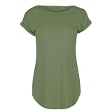 TUDUZ Oversize Oberteil Damen Sommer Rundhals T-Shirt Asymmetrisch Solide Kurzarm Tops Bluse Tee
