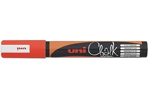 Uni-Ball 186215 - Pennarello per finestre e gessetti UNI CHALK PWE-5M, 1,8 - 2,5 mm, punta tonda, arancione fluorescente