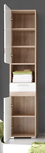trendteam SO10396 Badezimmerhochschrank Eiche San Remo hell Nachbildung, Fronten in weiß hochglanz, BxHxT 37x182x31 cm - 4