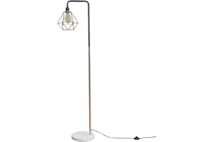 MiniSun Retro Style Black/Copper Metal & White Marble Base Floor Lamp - Complete with a Copper Metal Basket Cage Shade