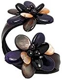 Pearls Jade Cat's Eye Double Flowers and Black Leather Bracelet NUB 3115 E - Blue Pearls