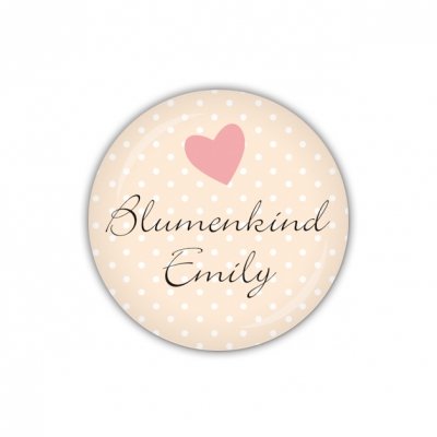 lijelove Button PBU209, 'I do' Blumenkind, personalisiert, 38 mm Ø, apricot