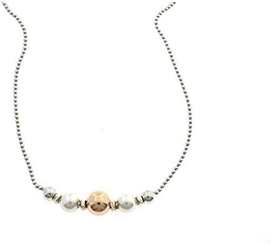 Necklace bead blasted with pearls washers and ball central 925 silver sterling hypoallergenic gold plated white and pink