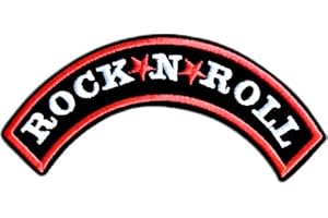 LILIE CRÉA Patch brodé Rock and Roll, écusson musique rock pour customisation de vêtements, brodé dans mon atelier (Rouge)