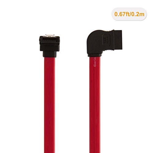 SATA III Kabel, cablecreation [2er Pack] 18 SATA III 6.0 Gbit/s links Winkel 7-polig Buchse zu Winkel links, Datenkabel mit Verschlussriegel, weiblich, rot - 2
