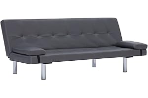vidaXL Divano Letto con 2 Cuscini Regolabile Elegante Moderno per Ospiti Arredo Salotto Sofa Grigio in Similpelle Telaio Legno Gambe Cromate