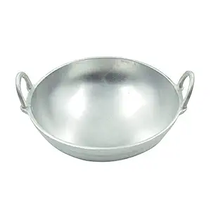 TAZBI Anodised Aluminium Kadai for Deep Fry Medium, Premium, Silver Daily Use Home, Kitchen, Hotel, Restaurant - 8.5 Inch Diameter