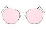 Cheapass Sonnenbrille Rund Rosé-Gold Verspiegelt UV-400 Oval John-Lennon Festival-Brille Metall Damen