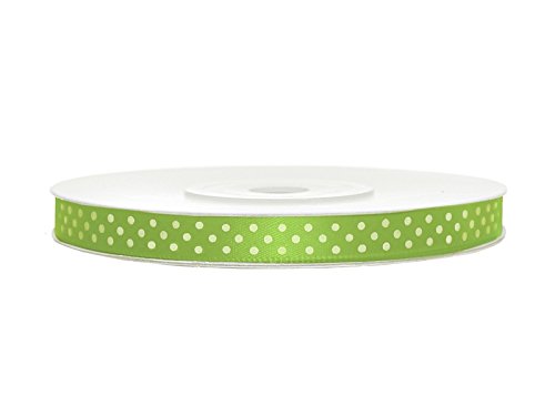 SiDeSo® SATINBAND apfelgrün grün mit weissen Punkten 25m x 6mm 0,07€/m Hochzeit Dekoband Geschenkband Antennenband Schleifenband